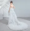 Sexy Hohes Niedriges Ivory / Creme Asymmetrisch Brautkleider / Hochzeitskleider 2020 A Linie Bandeau Ärmellos Rückenfreies Fallende Rüsche