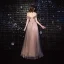 Élégant Rougissant Rose Robe De Soirée 2020 Princesse De l'épaule Perlage Paillettes En Dentelle Fleur Manches Courtes Dos Nu Longue Robe De Ceremonie