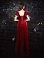 Elegant Red Evening Dresses  2020 A-Line / Princess Suede High Neck Short Sleeve Floor-Length / Long Formal Dresses