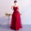 Elegant Burgundy Evening Dresses  2019 A-Line / Princess Scoop Neck Bow Lace Flower 1/2 Sleeves Backless Floor-Length / Long Formal Dresses
