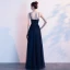 Élégant Bleu Marine Robe De Soirée 2020 Princesse Bretelles Spaghetti Faux Diamant Sans Manches Dos Nu Longue Robe De Ceremonie