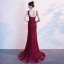 Luxury / Gorgeous Burgundy Evening Dresses  2019 Trumpet / Mermaid V-Neck Beading Crystal Sleeveless Backless Sweep Train Formal Dresses