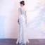 Charmant Blanche Robe De Soirée 2020 Trompette / Sirène Encolure Dégagée Paillettes 3/4 Manches Longue Robe De Ceremonie
