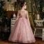 Chic / Beautiful Blushing Pink Bridal Short Flower Girl Dresses 2021 Ball Gown Scoop Neck Beading Crystal Sequins Lace Flower Short Sleeve Wedding Party Dresses