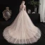 Charmant Champagne Robe De Mariée 2019 Princesse Bustier Perlage Paillettes En Dentelle Fleur Sans Manches Dos Nu Chapel Train