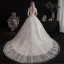 Élégant Ivoire Robe De Mariée 2019 Princesse Encolure Dégagée Perlage Paillettes En Dentelle Fleur Manches Courtes Dos Nu Cathedral Train