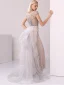 Haut de Gamme Champagne Gris Robe De Soirée 2020 Trompette / Sirène Encolure Dégagée Fait main Perlage Cristal Faux Diamant Manches Courtes Train De Balayage Robe De Ceremonie
