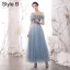 Modern / Fashion Sky Blue Star Sequins Bridesmaid Dresses 2021 A-Line / Princess Off-The-Shoulder Short Sleeve Backless Floor-Length / Long Wedding Party Dresses