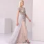 High-end Champagne Grey Evening Dresses  2020 A-Line / Princess Scoop Neck Handmade  Beading Crystal Rhinestone Short Sleeve Floor-Length / Long Formal Dresses