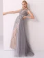 Luxury / Gorgeous Champagne Grey Handmade  Beading Evening Dresses  2020 A-Line / Princess Scoop Neck Crystal Pearl Rhinestone Sleeveless Floor-Length / Long Formal Dresses