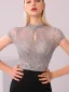 High-end Black Evening Dresses  2020 Trumpet / Mermaid Scoop Neck Handmade  Beading Crystal Rhinestone Short Sleeve Floor-Length / Long Formal Dresses