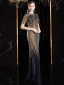 Charmant Multi-Couleurs Robe De Soirée 2020 Trompette / Sirène Encolure Dégagée Fait main Perlage Cristal Paillettes Manches Courtes Longue Robe De Ceremonie