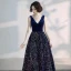 Elegant Royal Blue Prom Dresses 2020 A-Line / Princess Suede V-Neck Sequins Sleeveless Backless Floor-Length / Long Formal Dresses