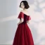 Chic / Beautiful Burgundy Prom Dresses 2019 A-Line / Princess Suede Scoop Neck Short Sleeve Backless Tea-length Formal Dresses
