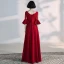 Elegant Burgundy Evening Dresses  2020 A-Line / Princess V-Neck Beading Crystal Tassel Bell sleeves Backless Floor-Length / Long Formal Dresses