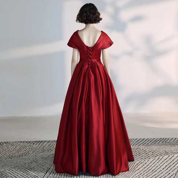 Modern / Fashion Burgundy Evening Dresses 2020 A-Line / Princess V-Neck Backless Sleeveless Floor-Length / Long Formal Dresses