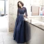 Elegante 2 Stück Marineblau Abendkleider 2020 A Linie Rundhalsausschnitt Perle Spitze Blumen 3/4 Ärmel Lange Festliche Kleider