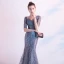 Charmant Gris Robe De Soirée 2020 Trompette / Sirène V-Cou Paillettes 1/2 Manches Dos Nu Longue Robe De Ceremonie