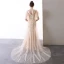 Charmant Champagne Robe De Soirée 2020 Trompette / Sirène V-Cou En Dentelle Faux Diamant Manches Courtes Dos Nu Train De Balayage Robe De Ceremonie