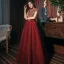 Vintage / Retro Burgundy Prom Dresses 2020 A-Line / Princess High Neck Gold Lace Short Sleeve Backless Floor-Length / Long Formal Dresses