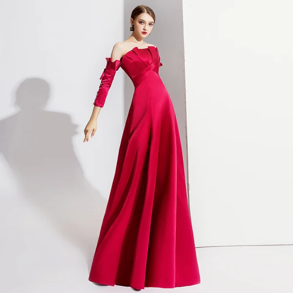 Elegant Black Evening Dresses 2020 A-Line / Princess Off-The-Shoulder Bow 3/4 Sleeve Backless Floor-Length / Long Formal Dresses