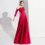 Elegant Black Evening Dresses  2020 A-Line / Princess Off-The-Shoulder Bow 3/4 Sleeve Backless Floor-Length / Long Formal Dresses