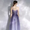 Charming Gradient-Color Purple Evening Dresses  2020 A-Line / Princess Spaghetti Straps Sequins Sleeveless Backless Floor-Length / Long Formal Dresses