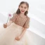 Fashion Gold Sequins Short Birthday Flower Girl Dresses 2021 A-Line / Princess Scoop Neck Bow Sash Short Sleeve