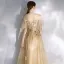 Modern / Fashion Champagne Evening Dresses  2020 A-Line / Princess Scoop Neck Star Lace Sequins Short Sleeve Backless Floor-Length / Long Formal Dresses