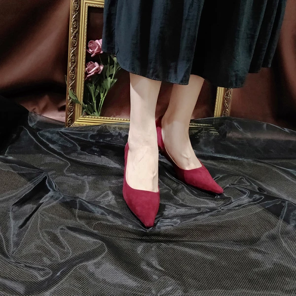 Chic / Beautiful Burgundy Evening Party Pumps 2020 Leather Suede 6 cm Stiletto Heels Pointed Toe Pumps