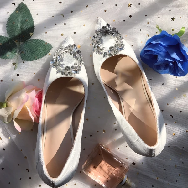 Chic / Beautiful White Wedding Bridesmaid Pumps 2019 Lace Rhinestone 7 cm Stiletto Heels Pointed Toe Womens Shoes