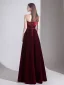 Elegant Burgundy Evening Dresses  2020 A-Line / Princess Suede Strapless Sleeveless Backless Floor-Length / Long Formal Dresses