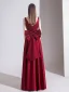 Elegant Burgundy Evening Dresses  2020 A-Line / Princess Satin V-Neck Sleeveless Backless Bow Floor-Length / Long Formal Dresses