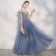 Chic / Beautiful Ocean Blue Prom Dresses 2018 A-Line / Princess Backless Beading Crystal Off-The-Shoulder Sleeveless Floor-Length / Long Formal Dresses