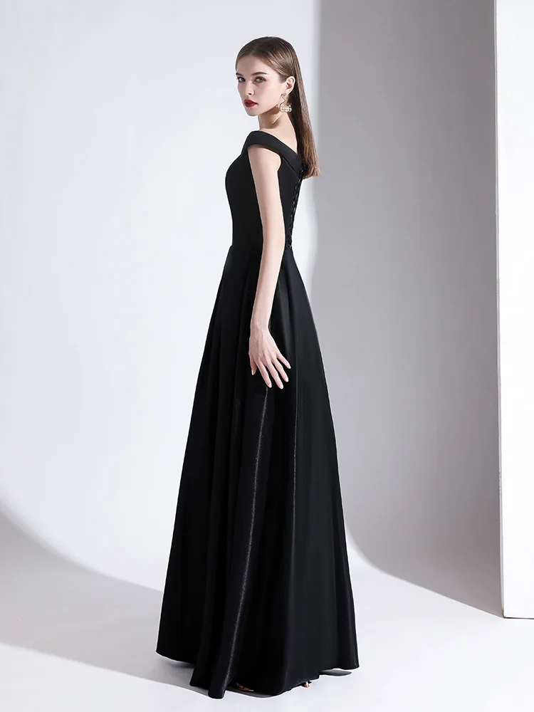 Chic Beautiful Solid Color Black Evening Dresses 2020 A Line Princess V  Neck Sleeveless Backless Floor Length Long Formal Dresses
