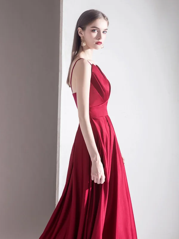 Elegant Solid Color Burgundy Evening Dresses 2020 A-Line / Princess Spaghetti Straps Sleeveless Backless Floor-Length / Long Formal Dresses Elegant Solid Color Burgundy Evening Dresses 2020 A-Line / Princess Spaghetti Straps Sleeveless Backless Floor-Length / Long Formal Dresses