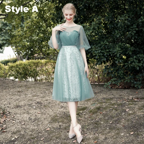 Chic Beautiful Mint Green Bridesmaid Dresses 2021 A-Line Princess Scoop Neck Short Sash