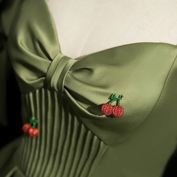 Eleganckie Szałwia Zielony Satyna Sukienki Na Bal 2025 Suknia Balowa Kwadratowy Dekolt Kótkie Rękawy Bez Pleców Kokarda Długie Sukienki Wizytowe