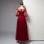 Classy Burgundy Evening Dresses  2020 A-Line / Princess Scoop Neck Beading Crystal Sequins 3/4 Sleeve Ankle Length Formal Dresses