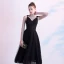Chic / Belle Noire de retour Robe De Graduation 2020 Princesse Bretelles Spaghetti Paillettes En Dentelle Fleur Sans Manches Dos Nu Mi-Longues Robe De Ceremonie
