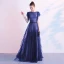 Elegant Ocean Blue Evening Dresses  2020 A-Line / Princess Scoop Neck Short Sleeve Floor-Length / Long Formal Dresses