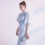 Elegant Silver Evening Dresses  2020 Trumpet / Mermaid High Neck Lace Flower Pearl Appliques 1/2 Sleeves Floor-Length / Long Formal Dresses