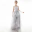 Classy Silver Prom Dresses 2020 A-Line / Princess Scoop Neck Lace Sequins Sleeveless Cascading Ruffles Sweep Train Formal Dresses
