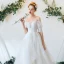 Charming Ivory Wedding Dresses 2020 A-Line / Princess Off-The-Shoulder Lace Flower Appliques Short Sleeve Backless Court Train
