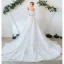 Charming Ivory Wedding Dresses 2020 A-Line / Princess Off-The-Shoulder Lace Flower Appliques Short Sleeve Backless Chapel Train