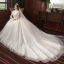 Chic Ivoire Robe De Mariée 2020 Princesse En Dentelle Perlage Étoile Paillettes Perle V-Cou Dos Nu 3/4 Manches Cathedral Train