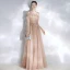 Chic / Beautiful Pearl Pink Evening Dresses  2020 A-Line / Princess Scoop Neck Beading Pearl Lace Flower Sequins Sleeveless Backless Floor-Length / Long Formal Dresses