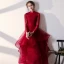 Vintage / Retro Muslim Burgundy Evening Dresses  2020 A-Line / Princess High Neck Sequins Long Sleeve Backless Cascading Ruffles Floor-Length / Long Formal Dresses