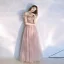 Classy Blushing Pink Evening Dresses  2020 A-Line / Princess Off-The-Shoulder Beading Crystal Pearl Sleeveless Backless Floor-Length / Long Formal Dresses