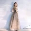 Fashion Khaki Evening Dresses  2020 A-Line / Princess Spaghetti Straps Beading Crystal Lace Sequins Short Sleeve Backless Floor-Length / Long Formal Dresses